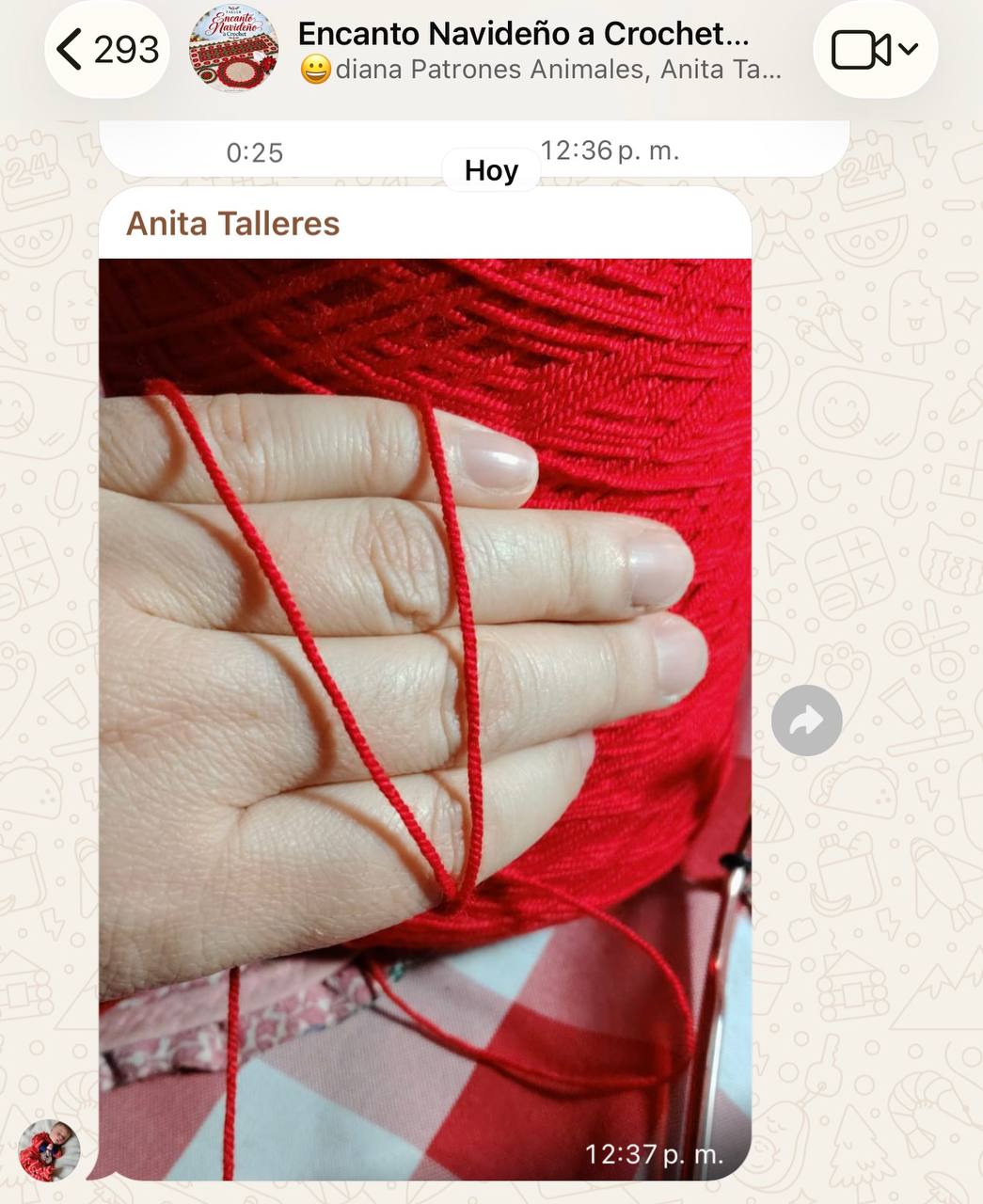 La profe Anita comparte una fotografía del hilo como parte del acompañamiento en el grupo del taller